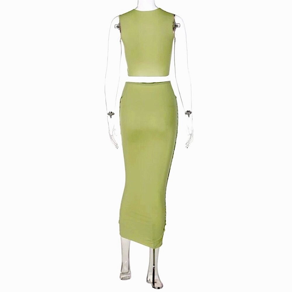 Two piece green hollow out midi dress set - Picture 9 of 16